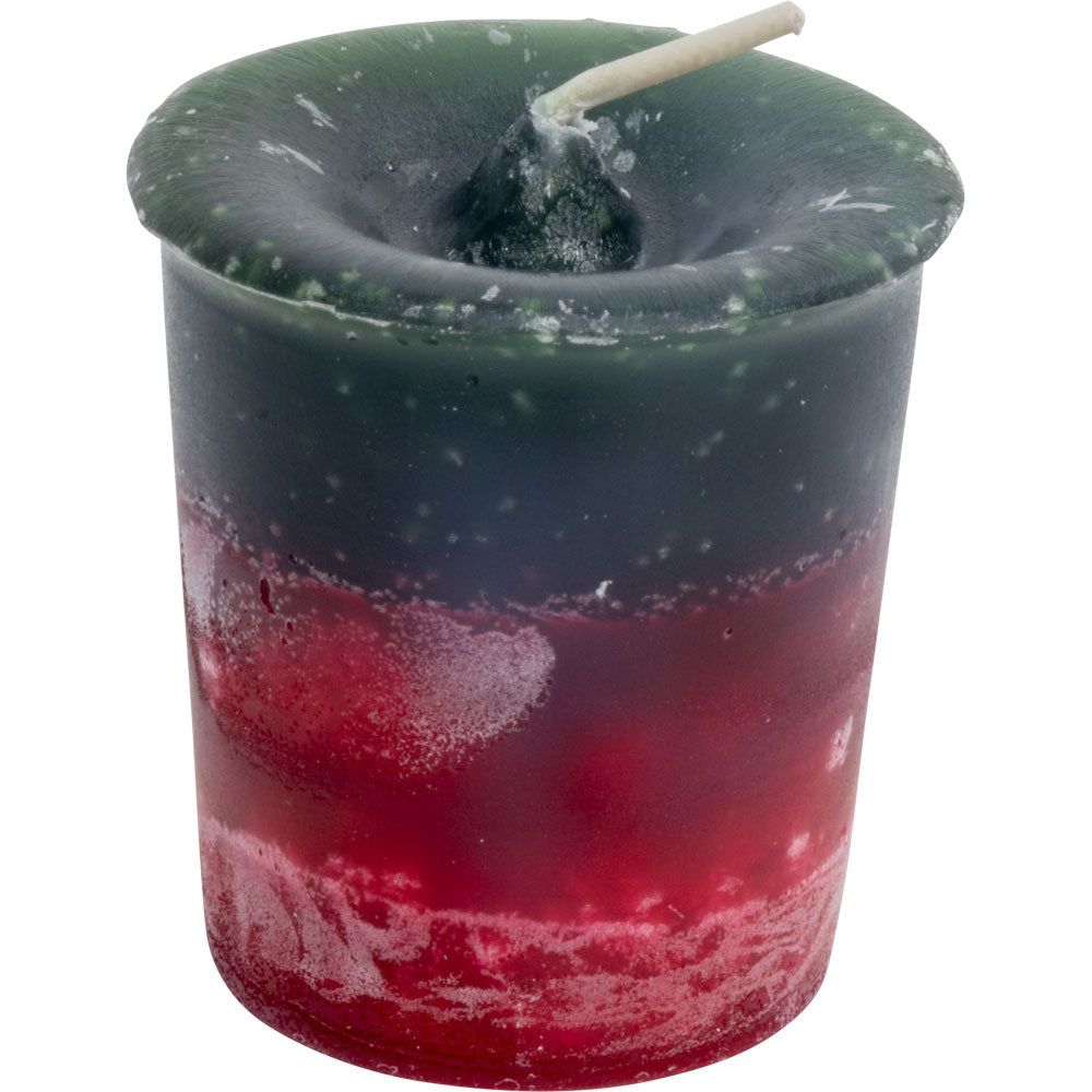 Frankincense &amp; Myrrh Herbal Votive Candle - Green/Red, SKU KH-81421-D18, UPC 700317418405