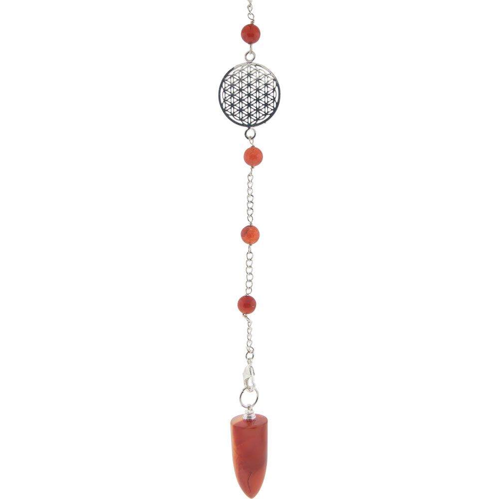 Gemstone Pendulum Flower of Life - Carnelian, SKU KH-61424, UPC 700317355540