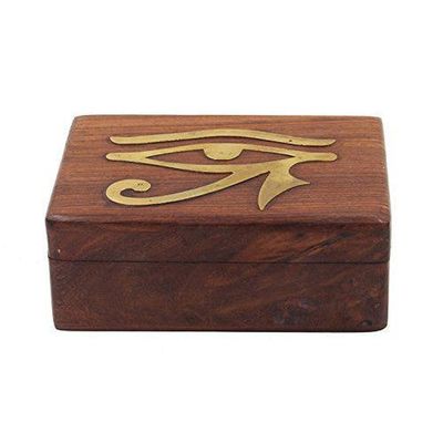 4&quot; x 6&quot; Eye of Horus Brass Inlay Wood Box, SKU G07-32-B46E, UPC 700317383789