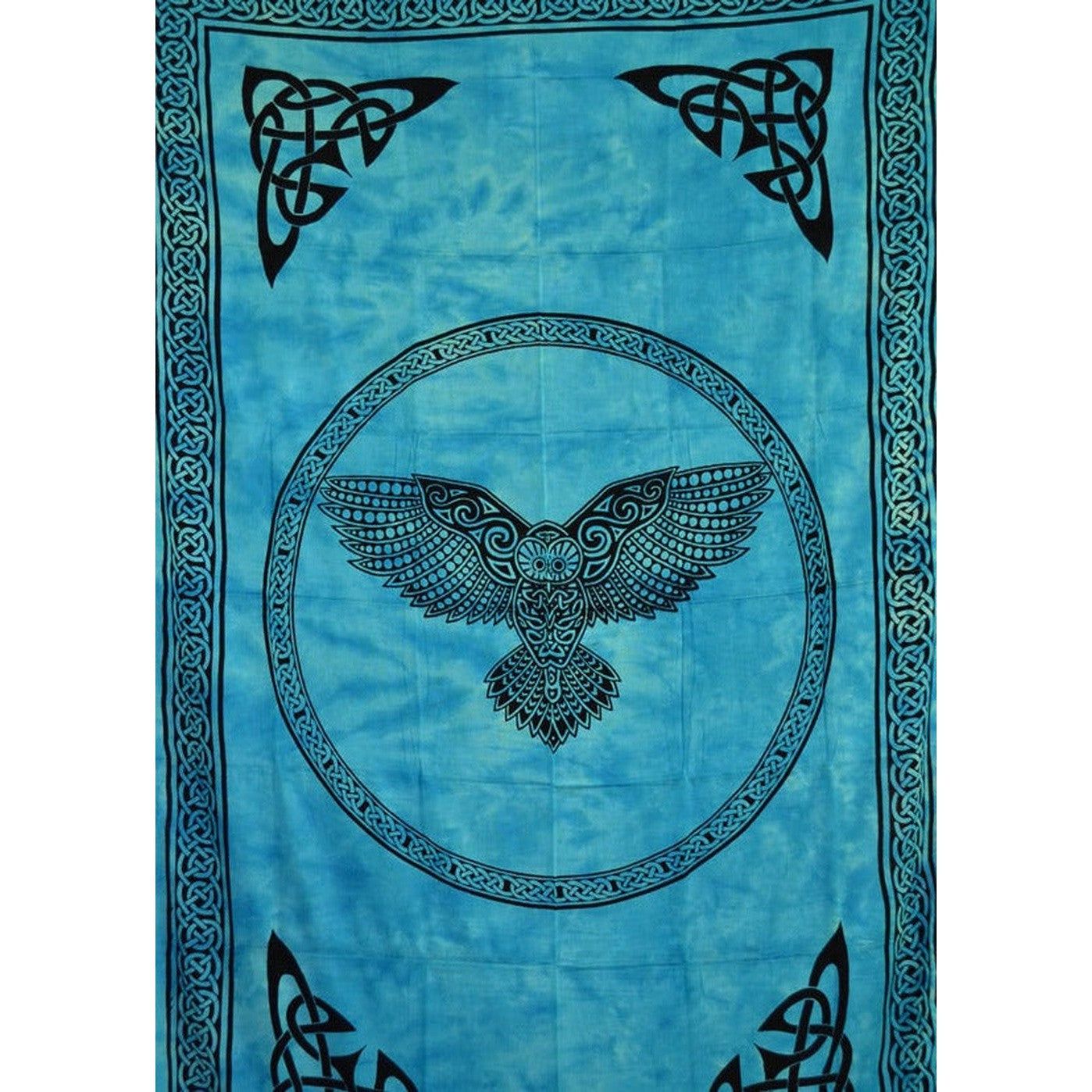 72&quot; x 108&quot; Owl Turquoise &amp; Black Tapestry, SKU X040-CPS-OWL, UPC 700317380016