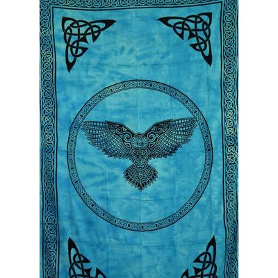 72&quot; x 108&quot; Owl Turquoise &amp; Black Tapestry, SKU X040-CPS-OWL, UPC 700317380016