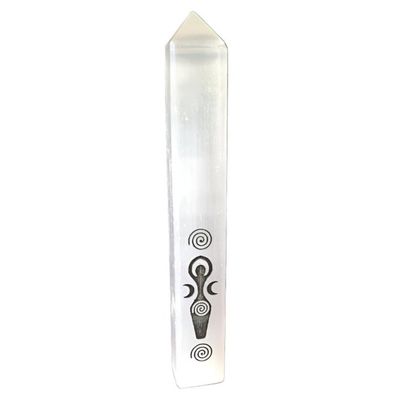 7&quot; Selenite Goddess of Earth Obelisk Tower, SKU M01-87-TWO-GOE-1, UPC 700317383116