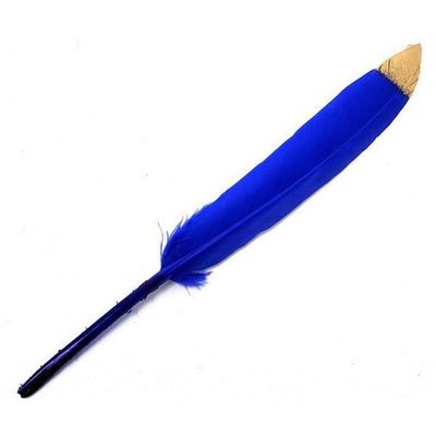 5-6&quot; Royal Blue Feather with Golden Tip, SKU K02-02-FTH-SML-BULGT-1, UPC 700317354888