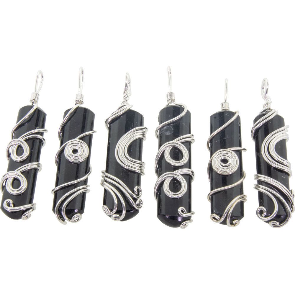 1.5&quot; Wire Wrapped Point Pendant - Black Tourmaline (Set of 6), SKU KH-99450, UPC