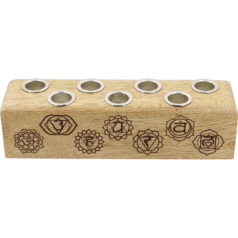6&quot; Wood Multi Mini Candle Holder - Chakras, SKU KH-03672, UPC 700317418603