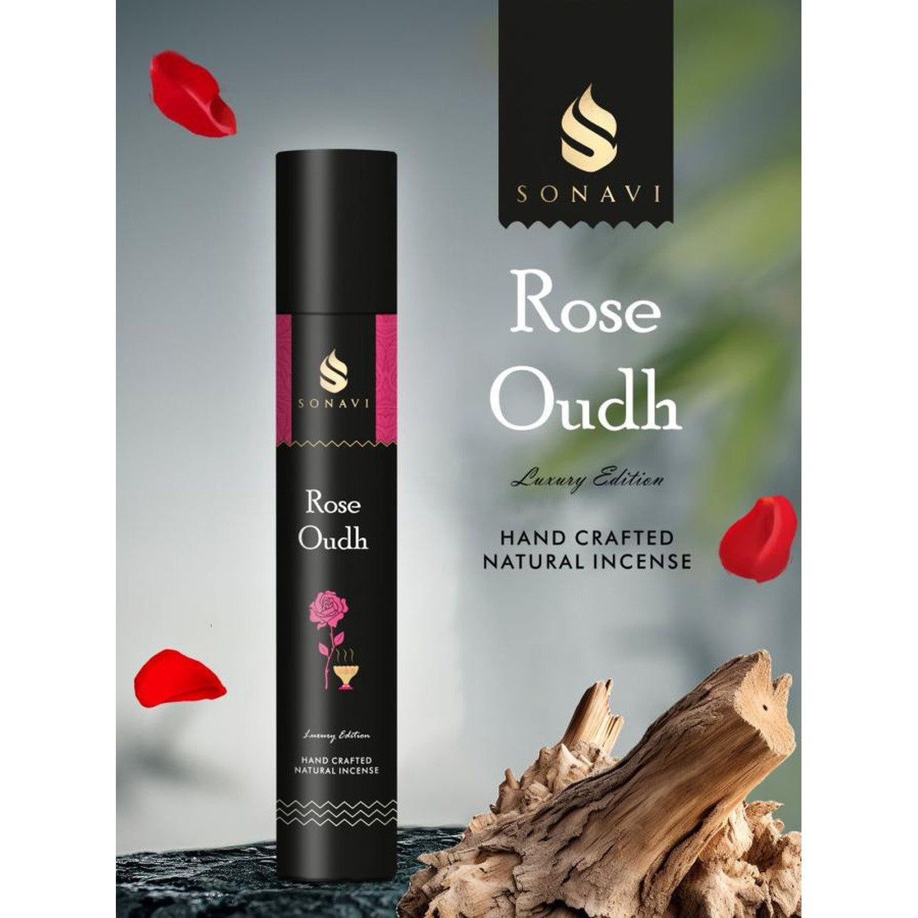 SONAVI Luxury Edition Incense Sticks - Rose Oudh (50 Grams), SKU SA-RO50, UPC 700317380689