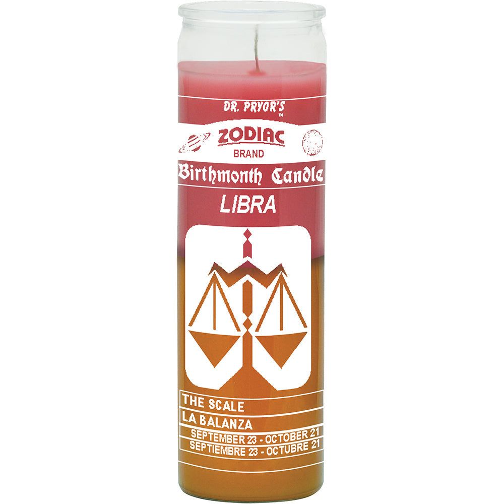 7 Day Glass Candle 2 Color Zodiac Libra - Pink / Orange, SKU WP-576-525, UPC 700317392521