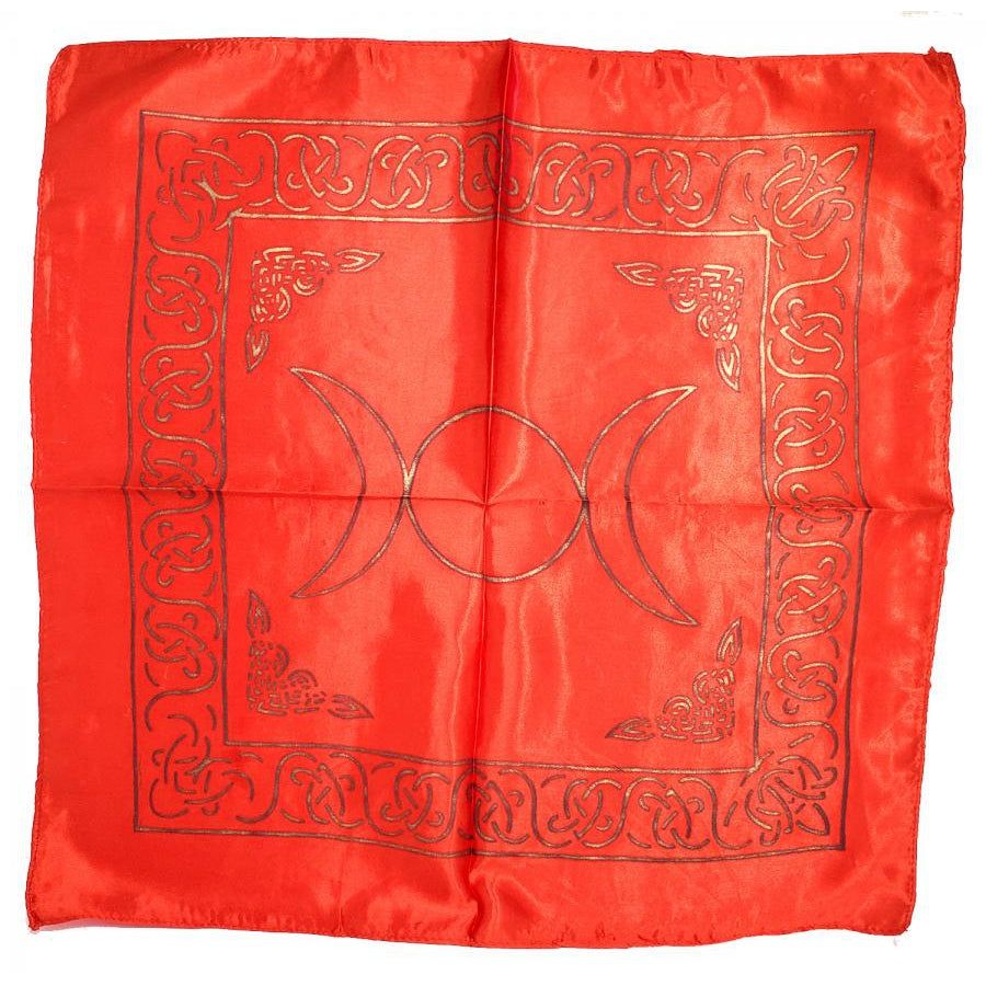 21&quot; Satin Altar Cloth - Triple Moon on Red &amp; Gold, SKU SC96-TM-Red, UPC 700317301844