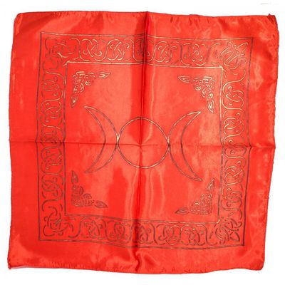21&quot; Satin Altar Cloth - Triple Moon on Red &amp; Gold, SKU SC96-TM-Red, UPC 700317301844