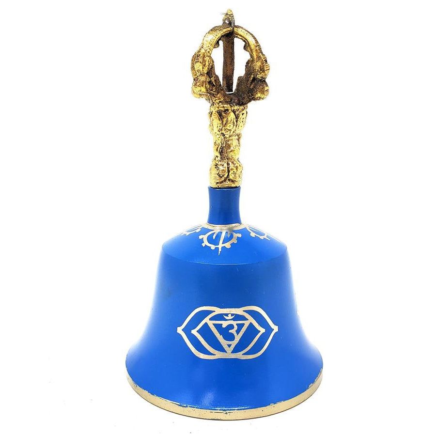 5.5&quot; Blue Third Eye Tibetan Hand Bell (Note &quot;E&quot;), SKU 91041-B, UPC 700317303268