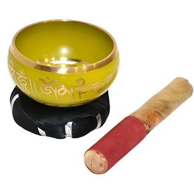 4&quot; Tibetan Singing Bowl with Cushion - Yellow, SKU H07-SB4-Y, UPC 700317382539