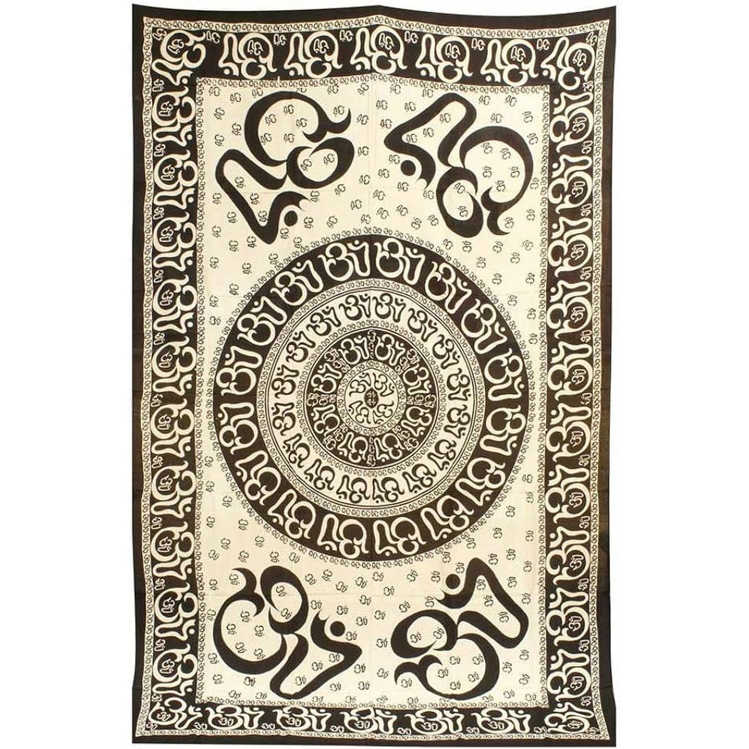 72&quot; x 108&quot; Om Chakra White &amp; Black Tapestry, SKU X049-CPS-OCW, UPC 700317380009