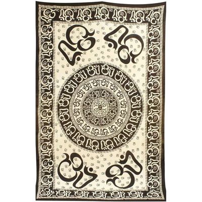 72&quot; x 108&quot; Om Chakra White &amp; Black Tapestry, SKU X049-CPS-OCW, UPC 700317380009