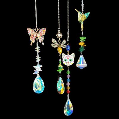 12-24&quot; Sun Catcher Set - Colored Butterfly, Dragonfly, Cat &amp; Hummingbird (Set of 4), SKU SCWH-12, U…