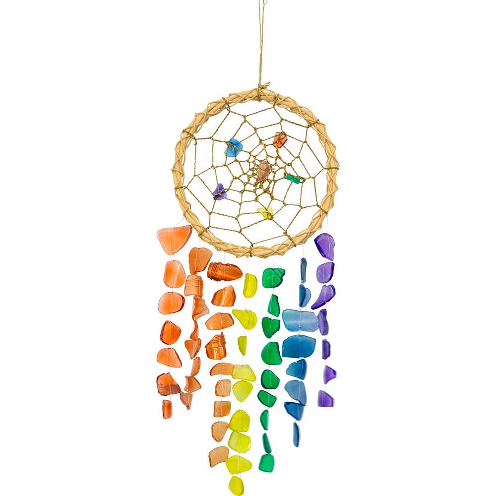 20.5&quot; Wreath Dream Catcher with Chakra Beach Glass, SKU KH-30299, UPC 700317388814
