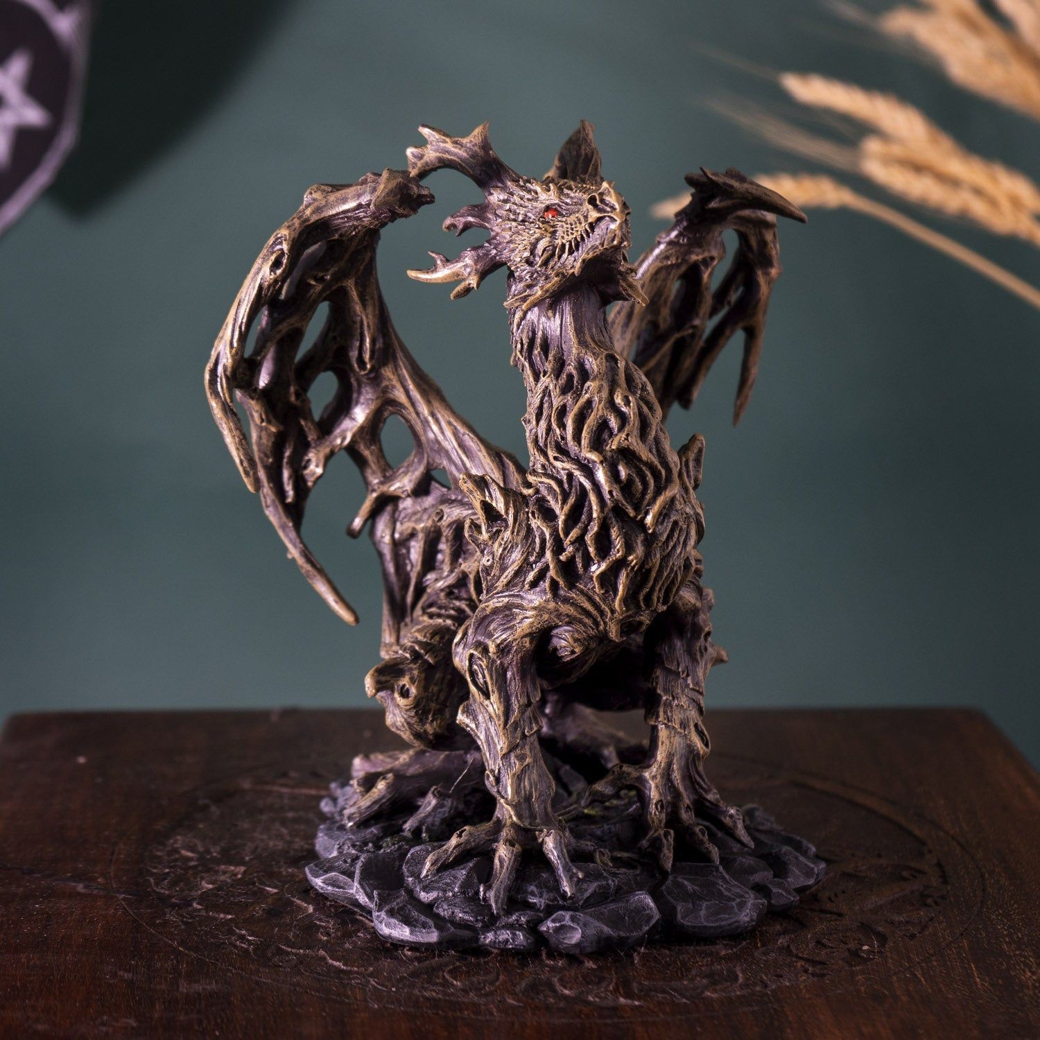 7.25&quot; Forest Dragon Statue, SKU PG-15381, UPC 700317300489