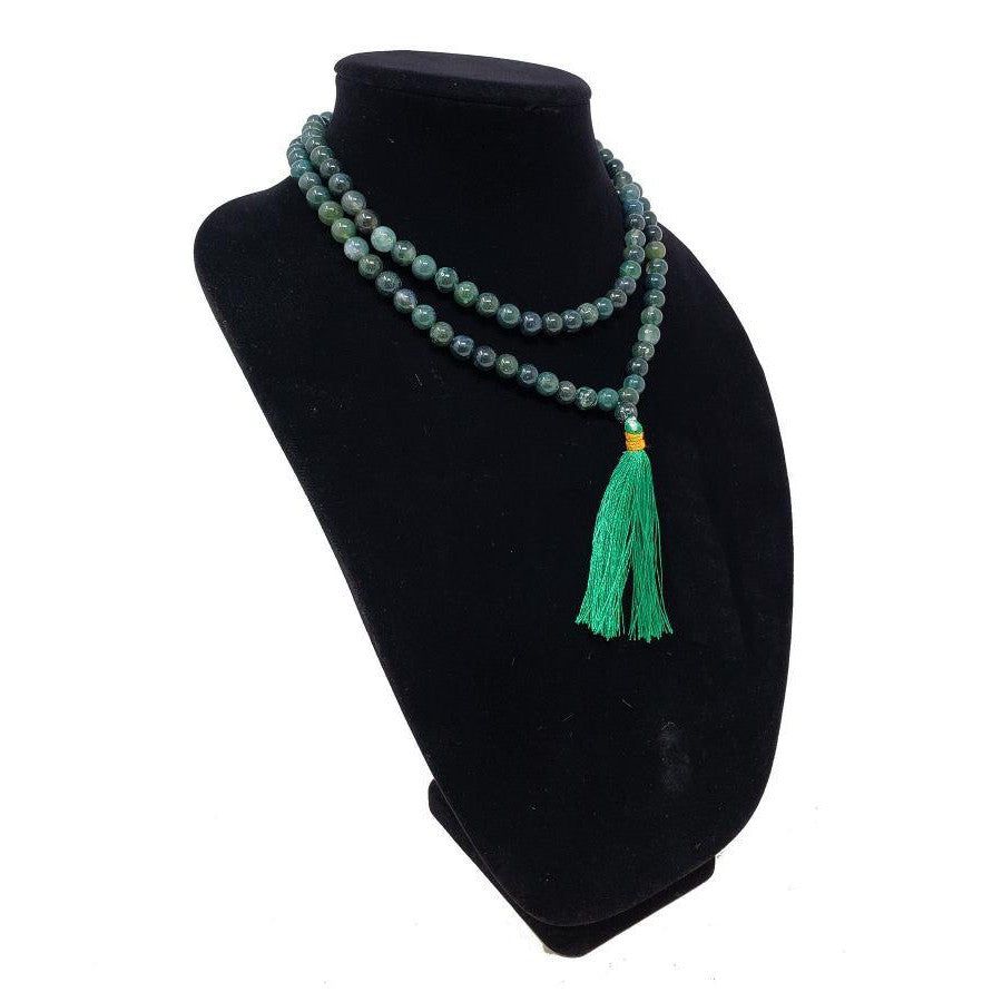 Mala Necklace or Prayer Beads - Moss Agate (108 Beads), SKU QQ00-GJM-18, UPC 700317371373