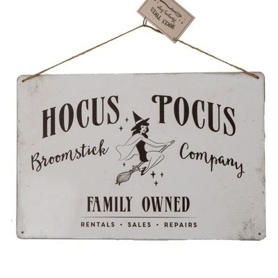 11.8&quot; Hocus Pocus Broomstick Company Metal Hanging Sign, SKU PG-15312, UPC 700317293682