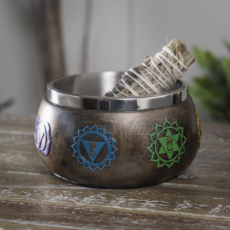 5.5&quot; Chakras Smudge Bowl, SKU PG-14957, UPC 700317076483