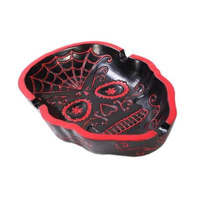 5&quot; Day of the Dead Ashtray - Black Red Sugar Skull, SKU PG-10892, UPC 700317038306