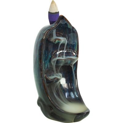 5.5&quot; Ceramic Backflow Incense Burner - Cascading Wave, SKU KH-89708, UPC 700317067726