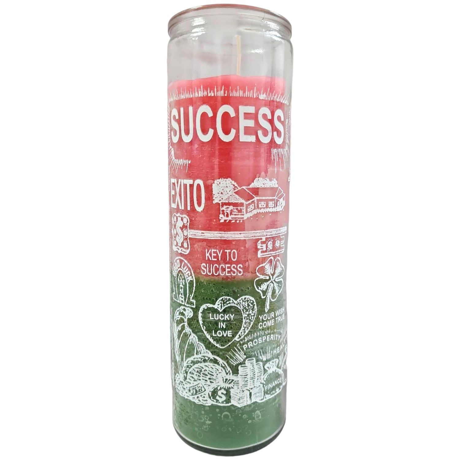 7 Day Glass Candle 2 Color Success - Pink / Green, SKU WP-576-900, UPC 700317249405