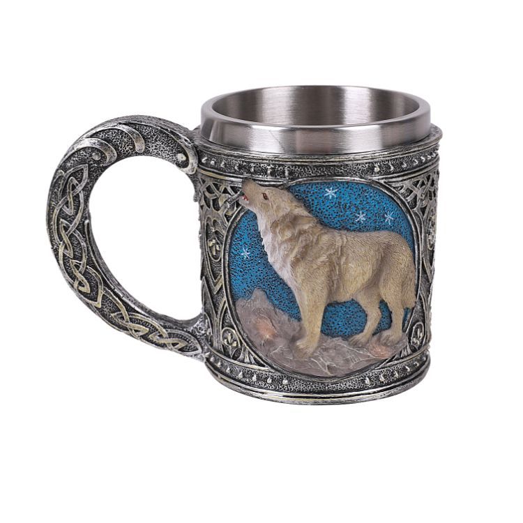 6&quot; Stainless Steel Resin Mug - Grey Wolf, SKU PG-13653, UPC 700317045762