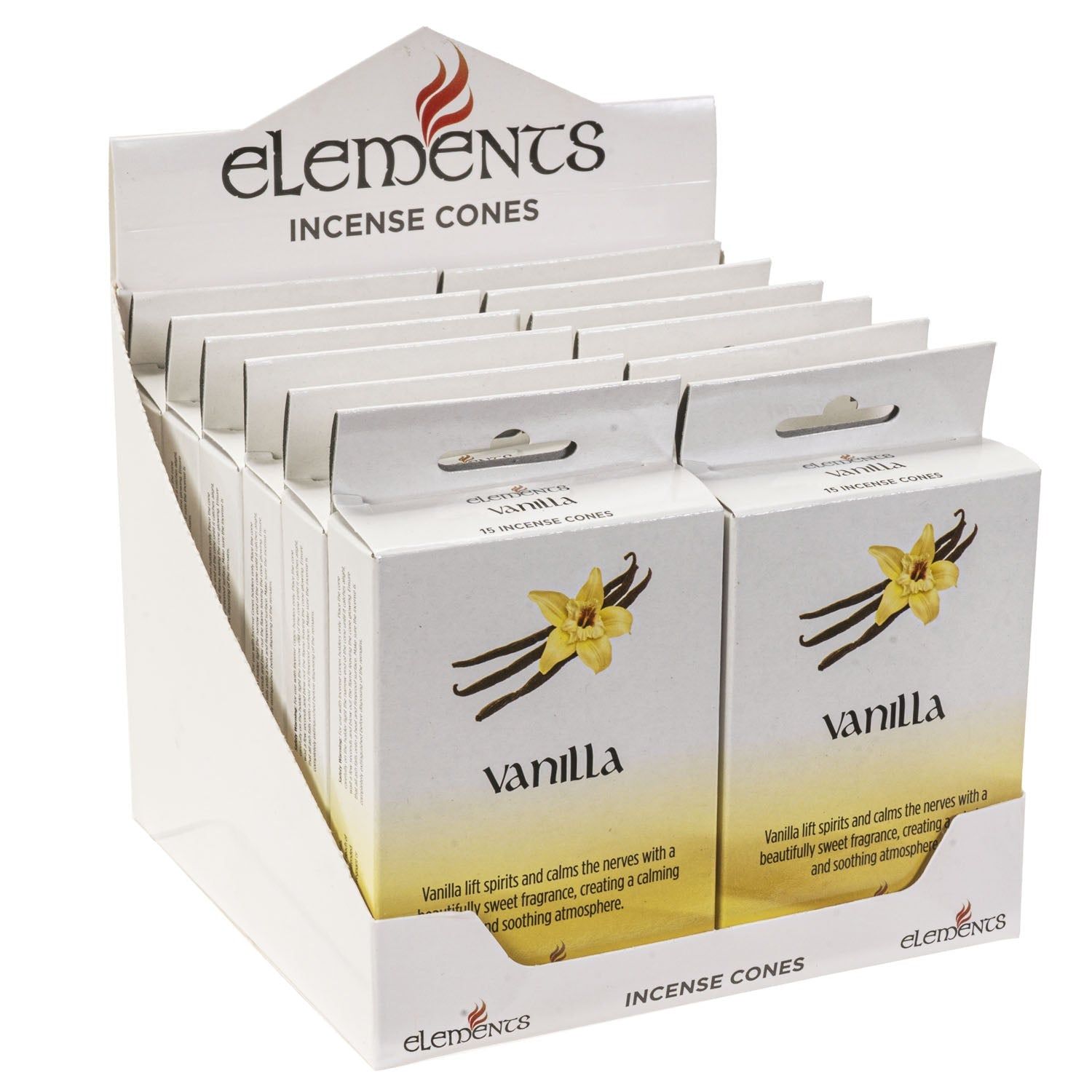 Elements Incense Cones Display - Vanilla (12 Packs of 15 Cones), SKU PG-14449, UPC 700317246893