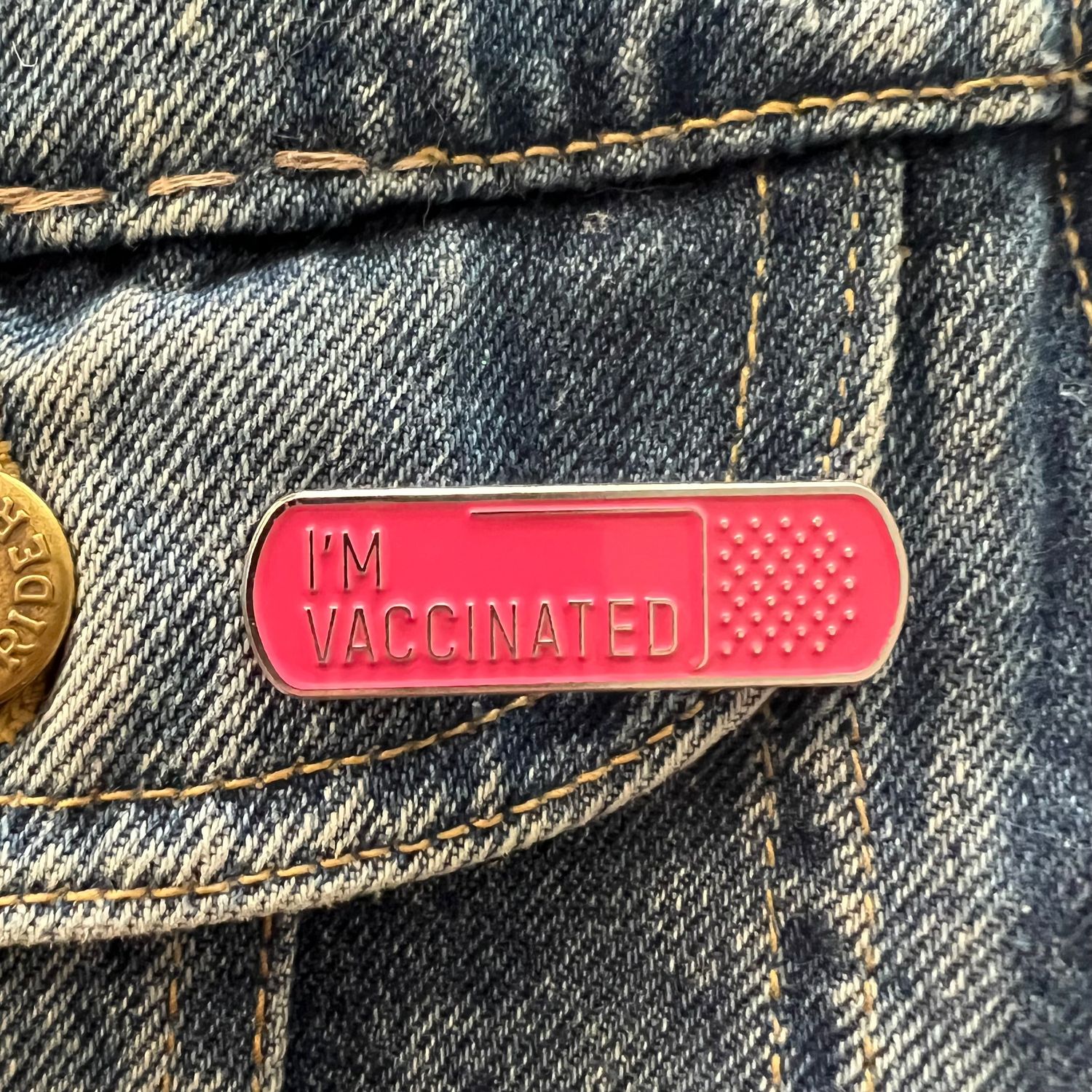 I&#39;m Vaccinated Bandaid Enamel Pin, SKU XZ4455-133, UPC 6016000733774