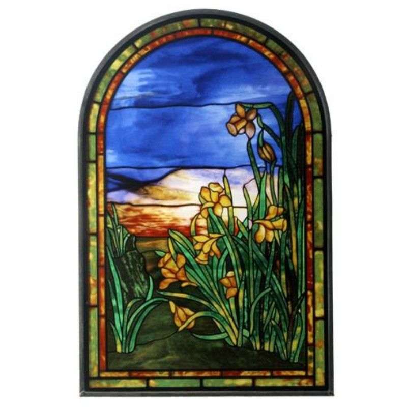 11.5&quot; x 7.75&quot; Tiffany Daffodils Stained Glass Panel, SKU PG-Y8311, UPC 700317295204