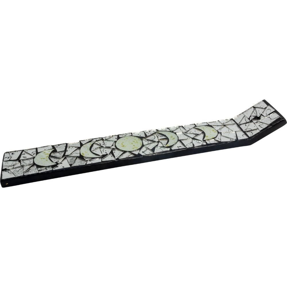 13.5&quot; Wood Incense Holder with Glass Mosaic - Moon Phases, SKU KH-89699, UPC 6016005679671