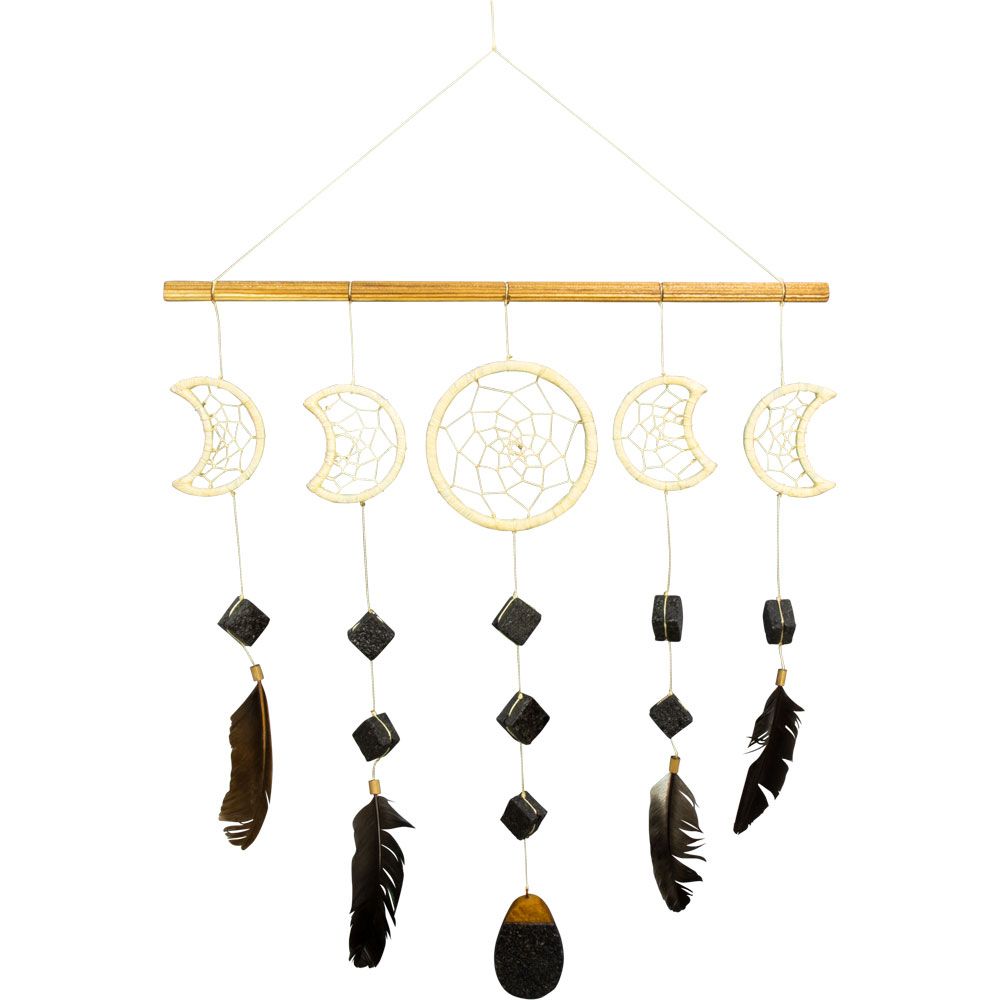 23&quot; Dream Catcher - Natural Moon Phases with Lava Stones, SKU KH-30271, UPC 700317068341