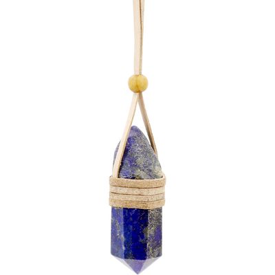 Faceted Point Leather Wrapped Necklace - Lapis, SKU KH-99431-D3, UPC 700317124870