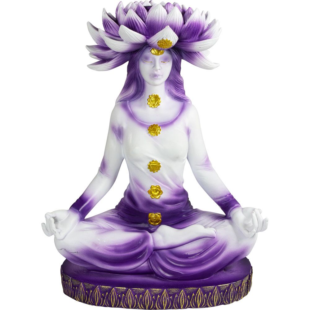9&quot; Polyresin Backflow Incense Burner - Lotus Chakra Goddess, SKU KH-89732, UPC 700317247463
