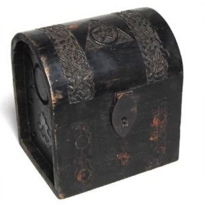7.5&quot; Pentagram Triple Moon Wood Box with Latch, SKU BOX06, UPC 6016014819815