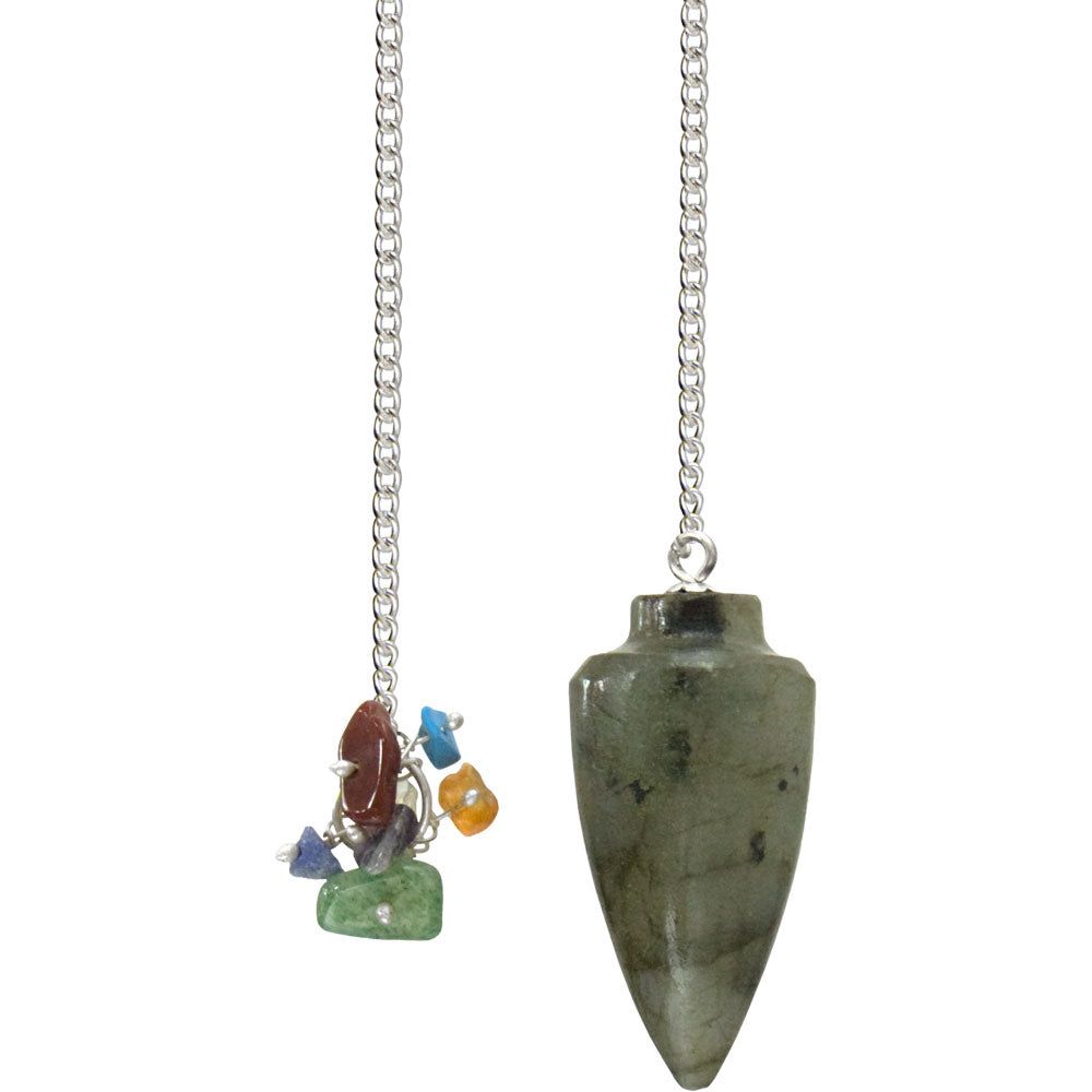 Curved Pendulum - Labradorite with Chakra Chips, SKU KH-61095, UPC 700317109471