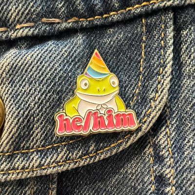 He/Him Frog Enamel Pin, SKU XZ5355-78, UPC 6016007084053