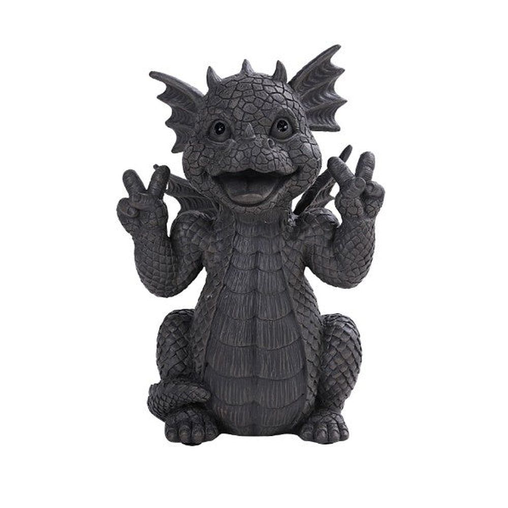 10.75&quot; Garden Dragon Statue - Peace Sign, SKU PG-13136, UPC 700317030584