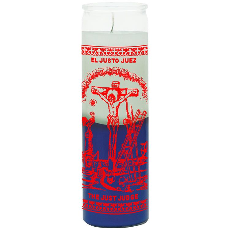7 Day Glass Candle Just Judge - White/Blue, SKU WP-576-465-28, UPC 700317249450
