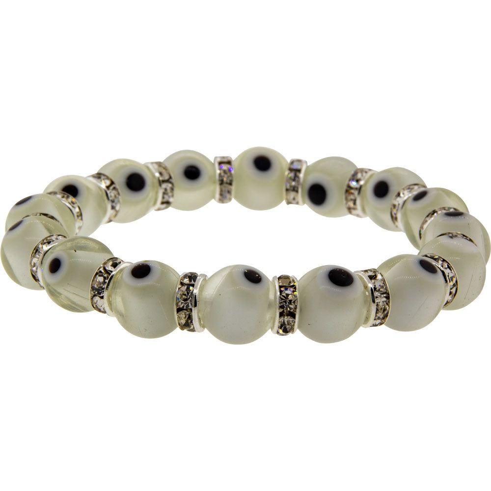 8 mm Elastic Bracelet - Evil Eye Protection - White, SKU KH-98828, UPC 700317066347
