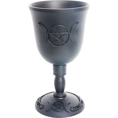 7.5&quot; Cast Iron Chalice / Goblet - Triple Moon with Pentacle, SKU KH-64028, UPC 700317027126