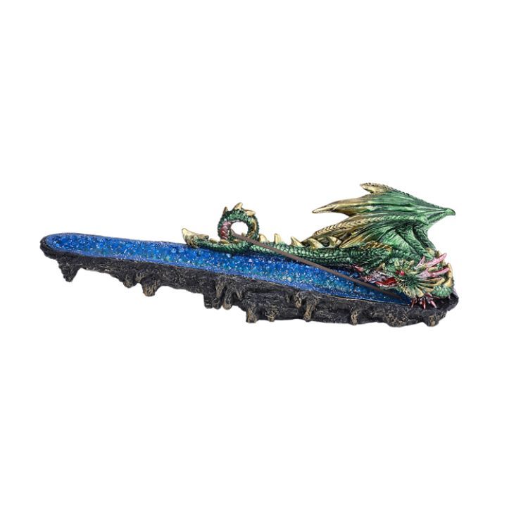 10.7&quot; Green Dragon on Geode Stick Incense Burner, SKU PG-13287, UPC 700317047384