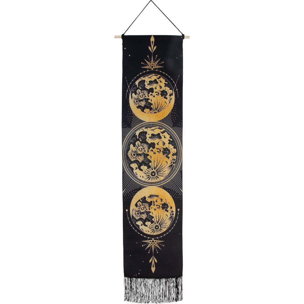 50&quot; Linen Banner with Fringe - Triple Moon Oriental Flowers, SKU KH-57650, UPC 700317128274