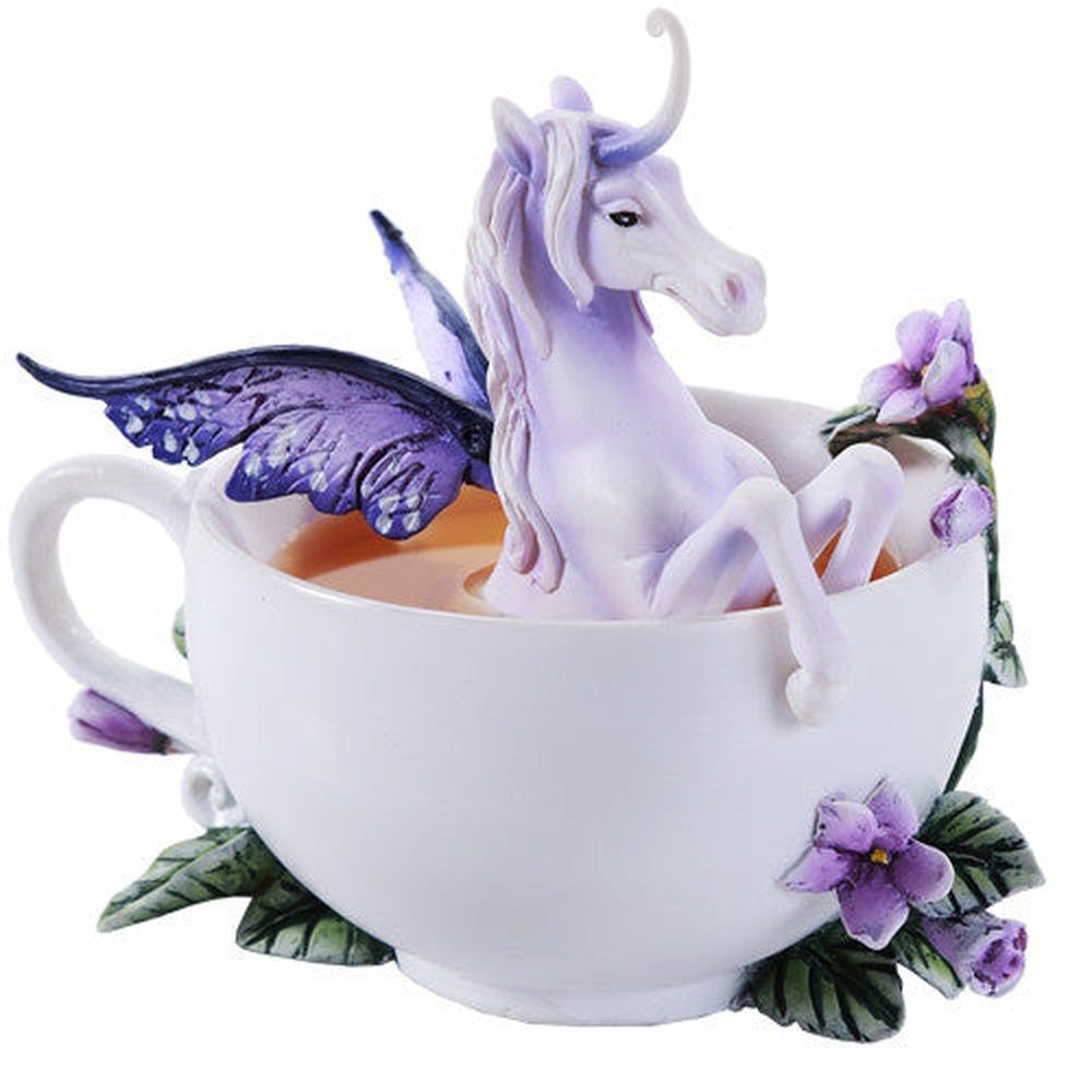 4.5&quot; Enchanted Unicorn in a Teacup Resin Statue, SKU PG-11638, UPC 700317030188
