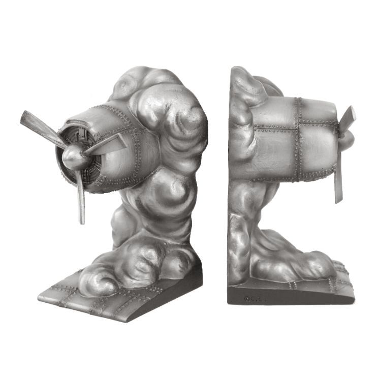 6&quot; Vintage Industrial Airplane &amp; Clouds Bookends (Pair), SKU PG-13604, UPC 700317023425