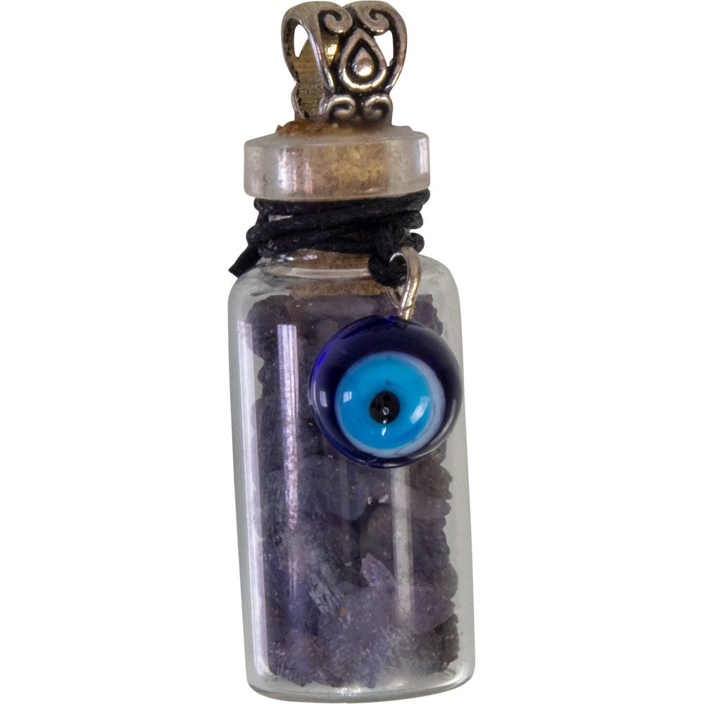 1.75&quot; Gemstone Chip Bottle Necklace - Sapphire with Evil Eye, SKU KH-99424, UPC 700317067542