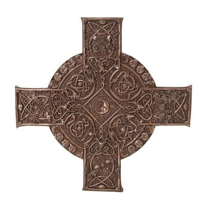 11.25&quot; Elemental Celtic Cross Wall Plaque Statue in Bronze, SKU PG-10733, UPC 6016001211240