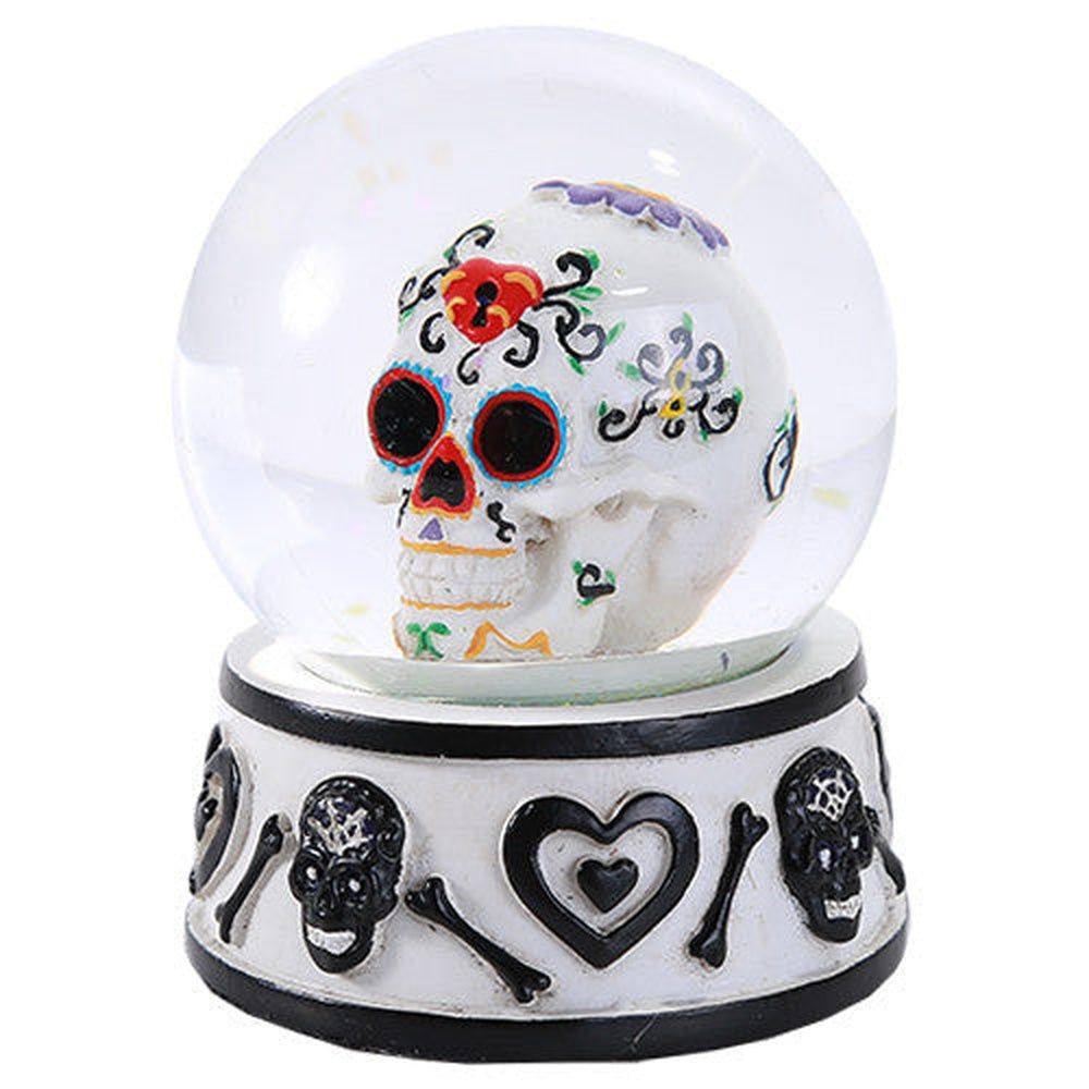 3.75&quot; Day of the Dead Water Globe - White Black, SKU PG-11413, UPC 700317038344