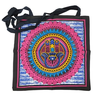18&quot; x 18&quot; Hand of Hamsa Multi Color Tote Bag, SKU SC74-HD, UPC 6016024228201