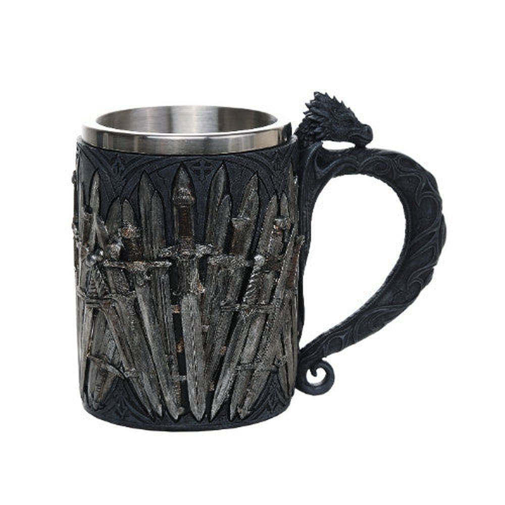 6.5&quot; Stainless Steel Resin Mug - Dragon Swords, SKU PG-11710, UPC 700317044635